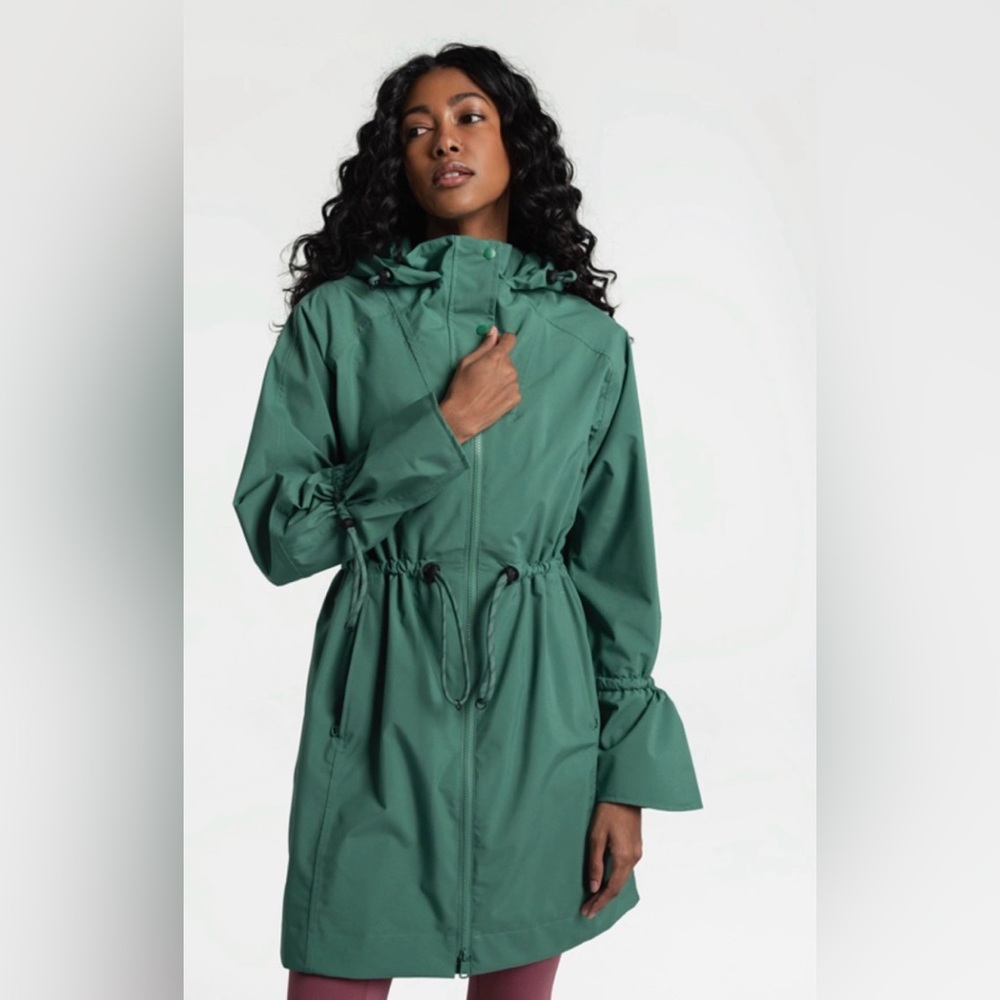 Le Piper Green Packable Raincoat Hooded Zip Jacket XS
